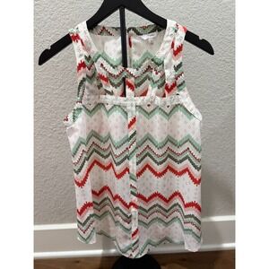 Candie's Womens Top M‎ Sleeveless Green Coral Chevron Boho Cutout Tank